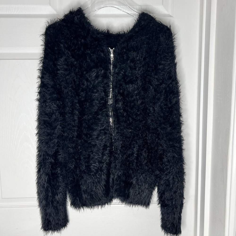 RtA Plush Super Soft Hooded Zipped Sweater Black Sz S